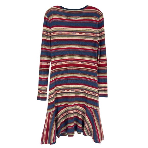 Lauren Ralph Lauren Dress Henley Waffle Knit Aztec Striped Southwestern Dress-L - Picture 4 of 5